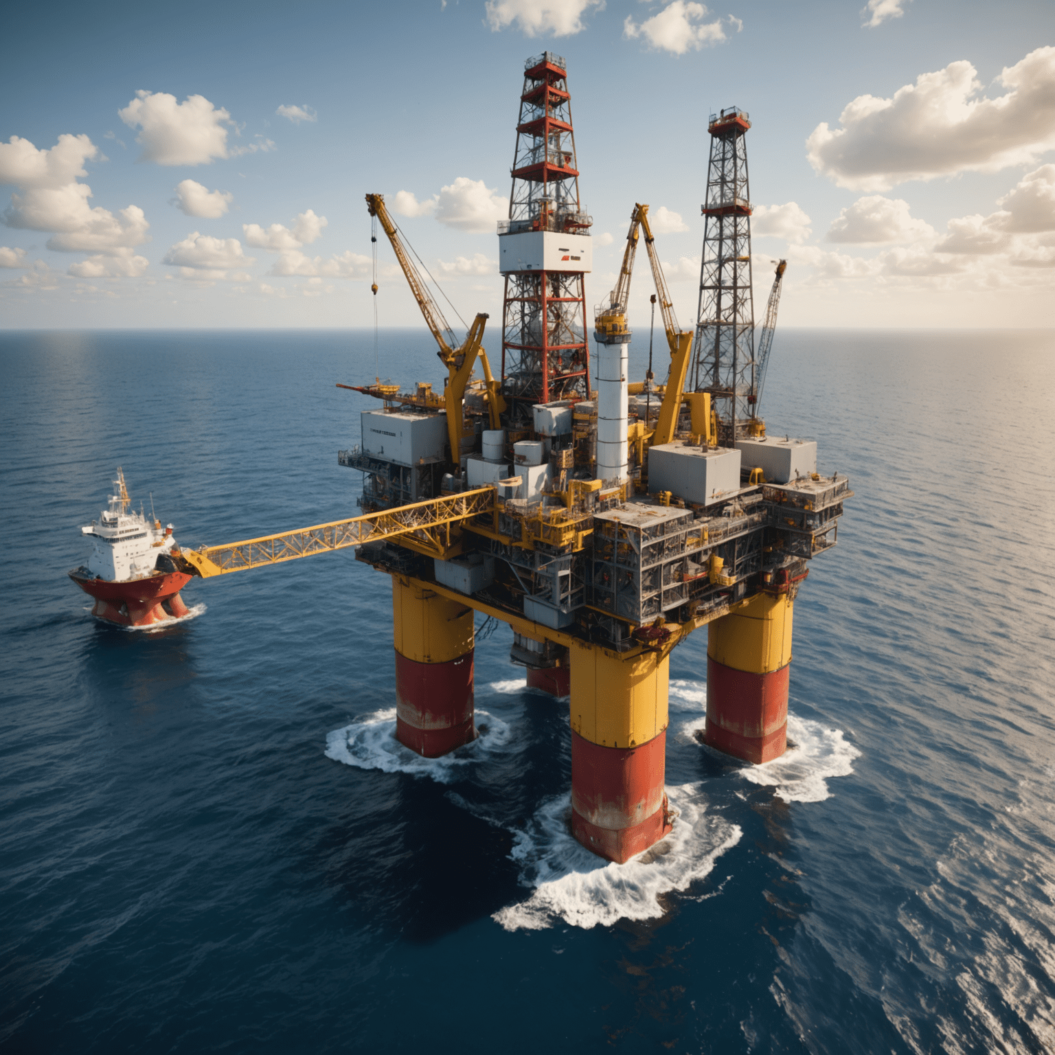 Image representing advanced oil exploration technologies, showing 3D seismic equipment and precision drilling rigs in an offshore environment