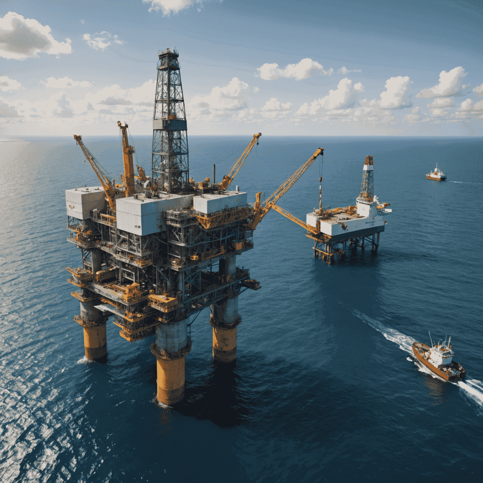 Image representing oil and gas exploration with offshore platforms and onshore derricks