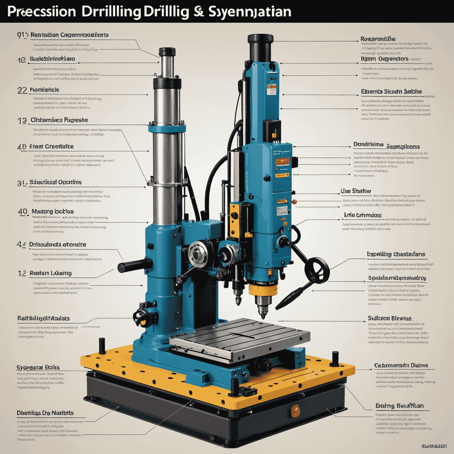 Detailed diagram of a precision drilling system with technical annotations showing the different components and their operation
