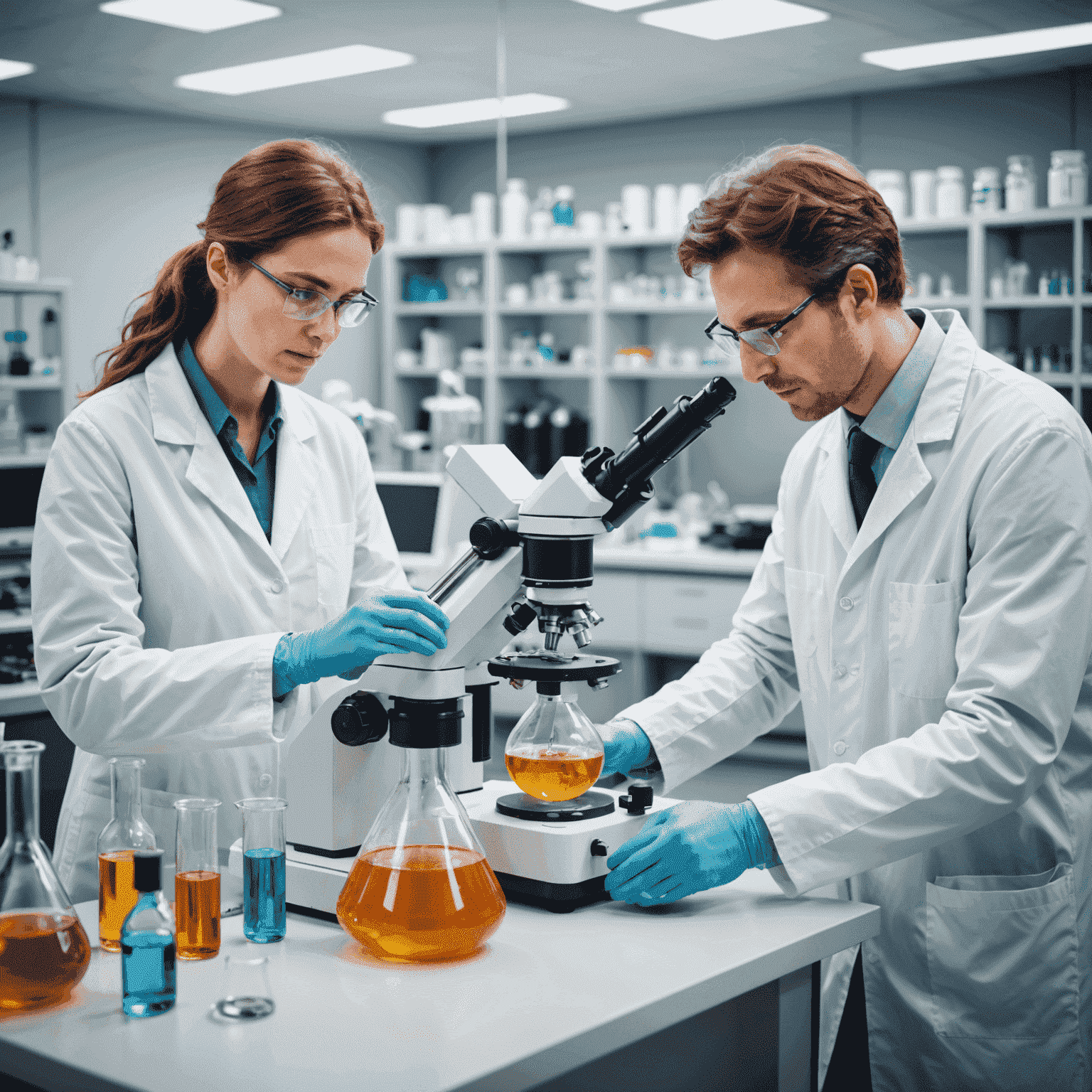 Image representing scientists working on new energy products in a modern laboratory